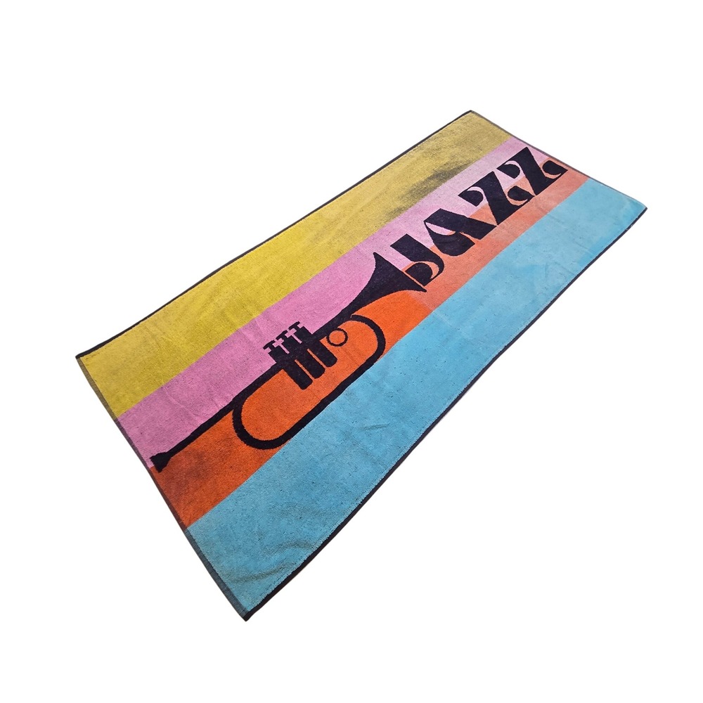 Vintage Tastemaker MCM Jazz Trumpet Beach Towel Multi Color Made in USA